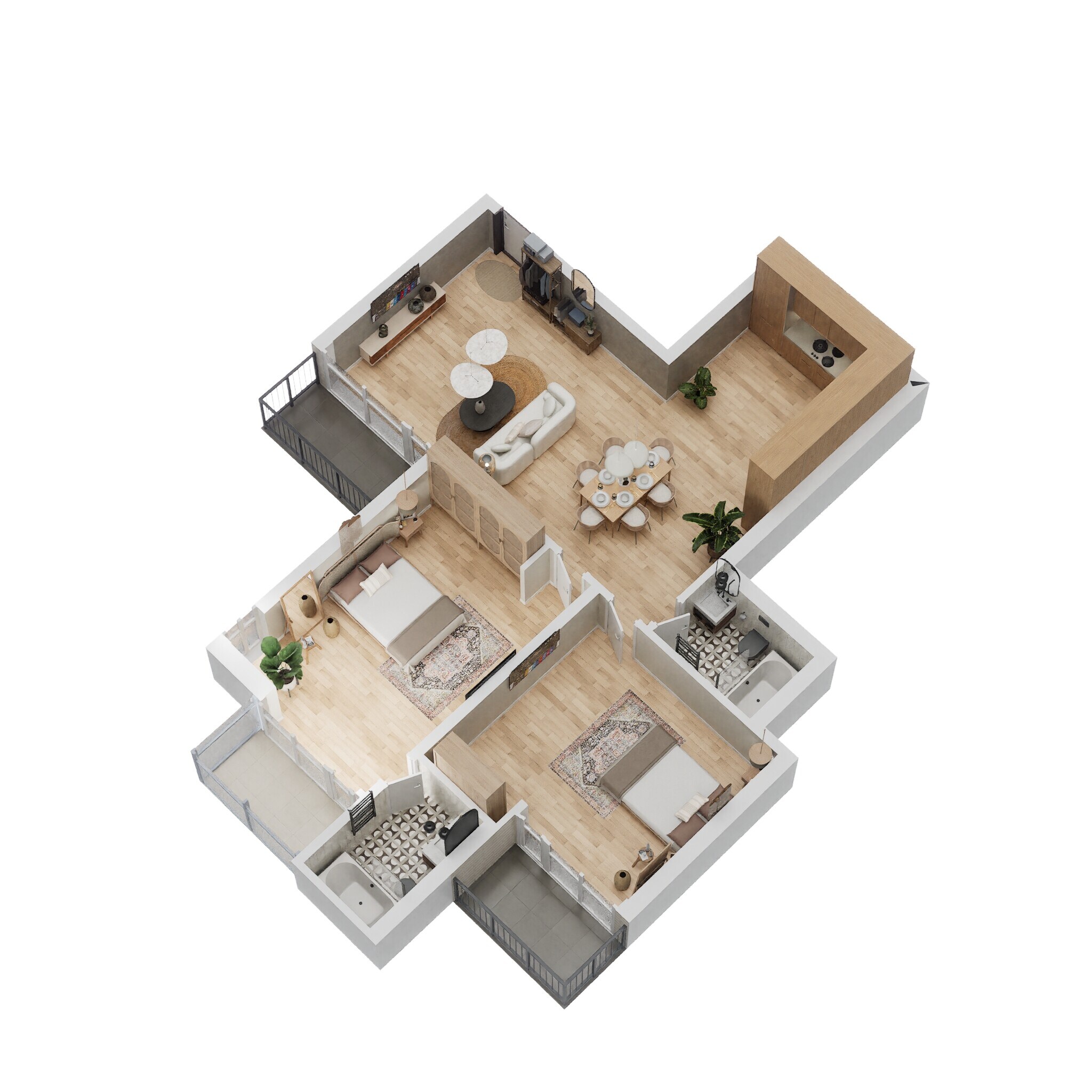 Floor plan of 2 BHK 1165 Sq. Ft. Apartment in Omaxe Heights, Faridabad