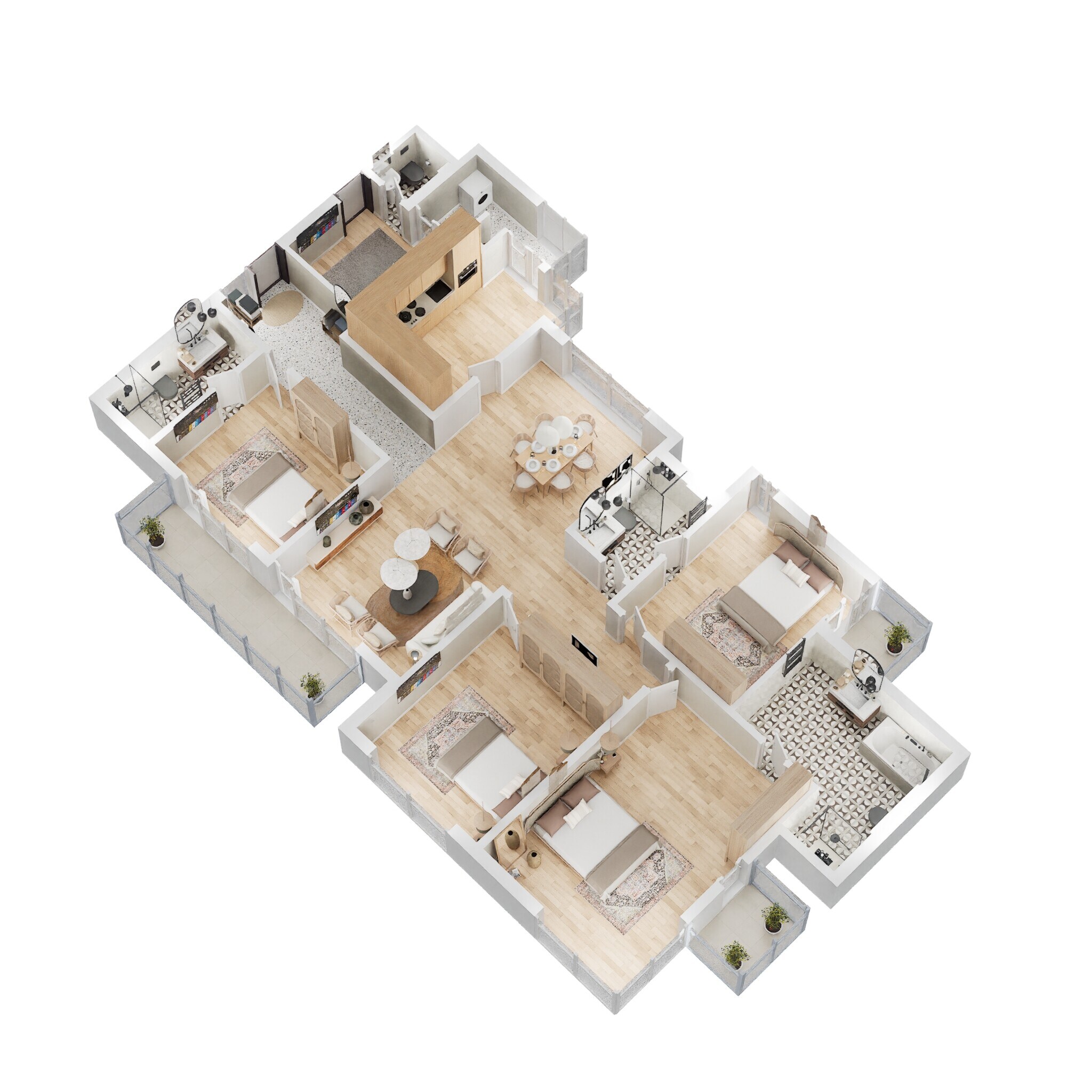 Floor plan of 4 BHK 2350 Sq. Ft. Apartment in Omaxe Heights, Faridabad