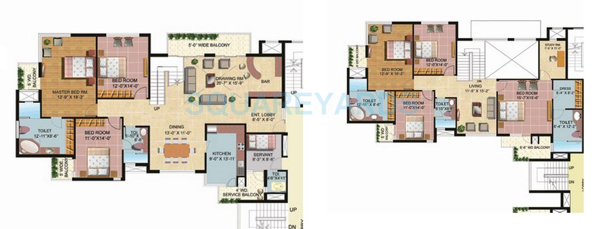 Floor plan of 6 BHK 4430 Sq. Ft. Penthouse in Omaxe Heights, Faridabad