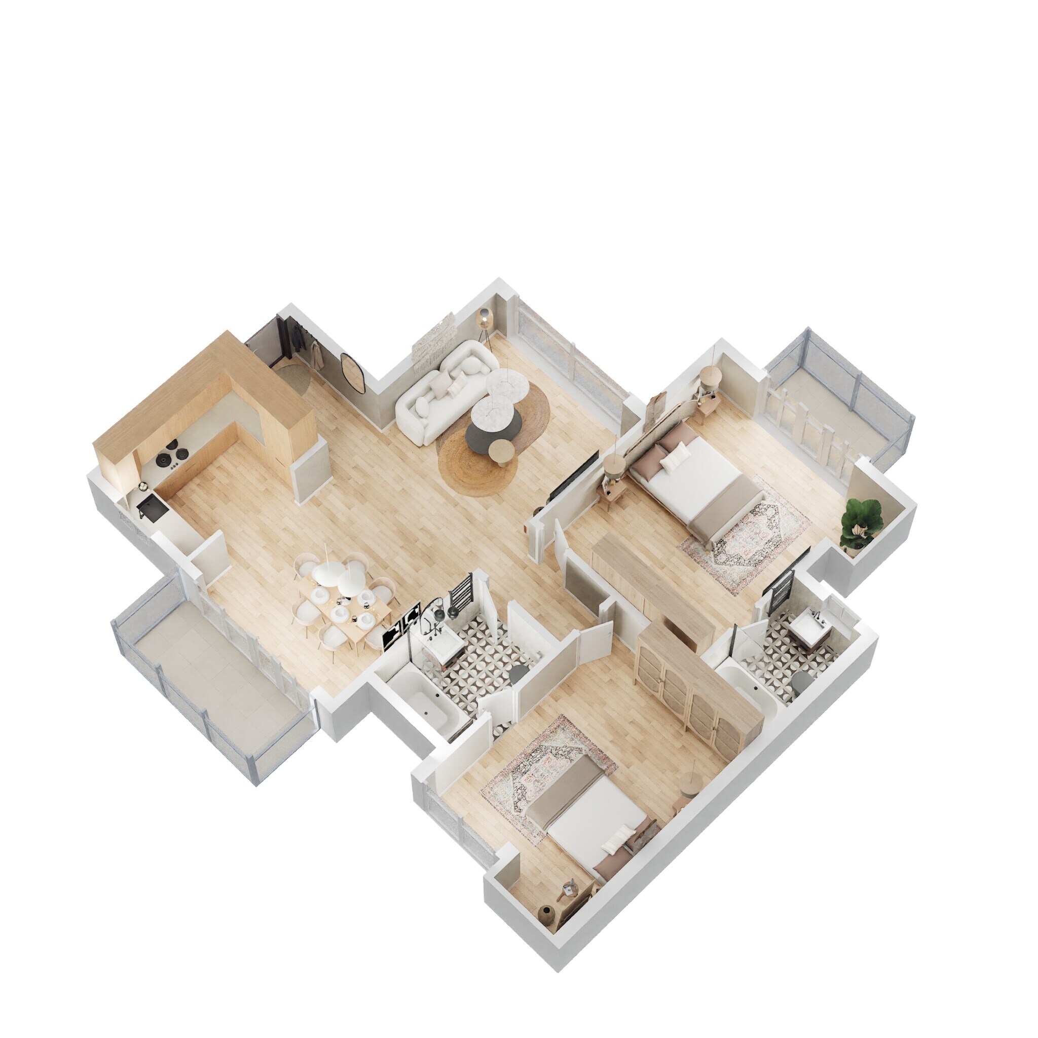 Floor plan of 2 BHK 1388 Sq. Ft. Apartment in Omaxe Hills, Faridabad
