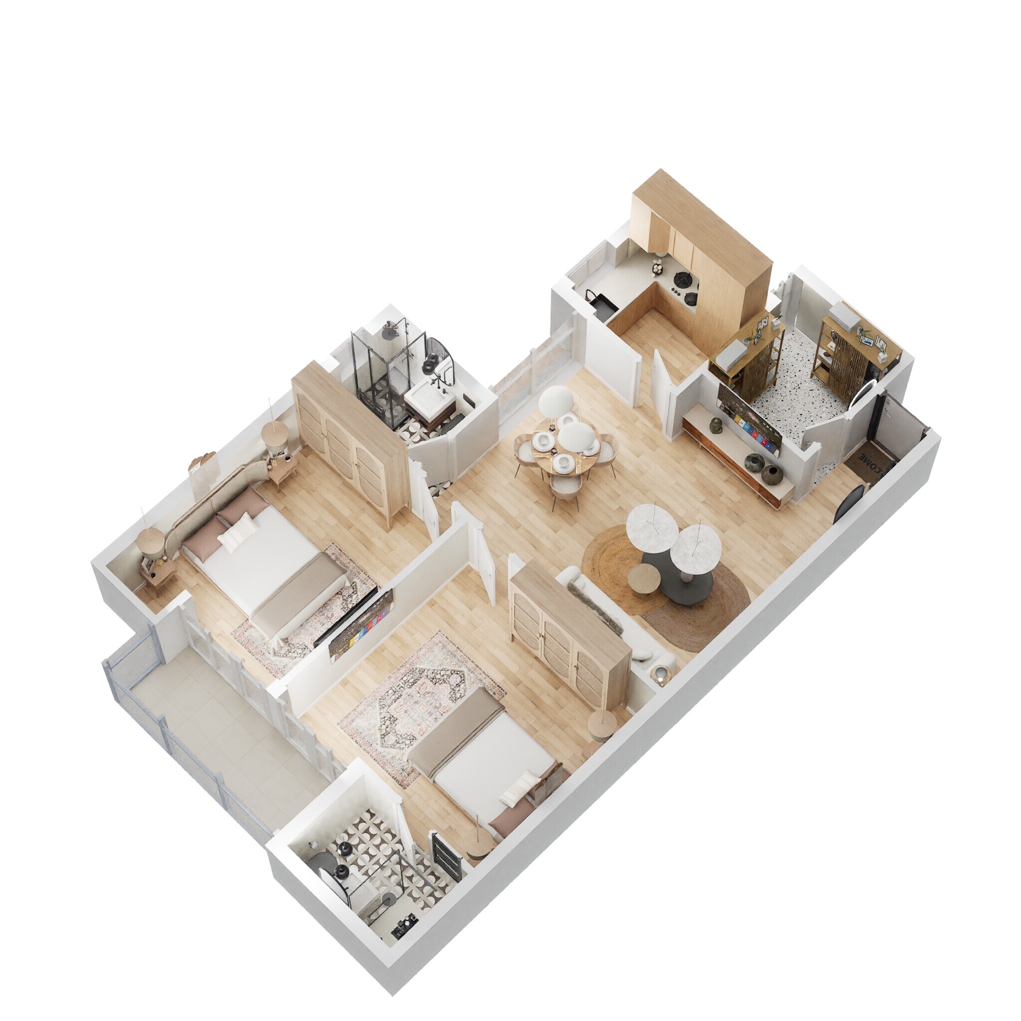 Floor plan of 2 BHK 1100 Sq. Ft. Apartment in Omaxe New Heights, Faridabad