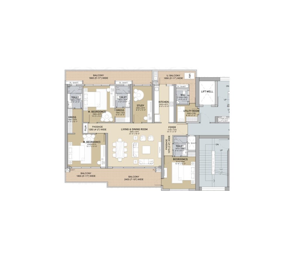Floor plan of 3 BHK 3420 Sq. Ft. Apartment in Omaxe Residences, Faridabad