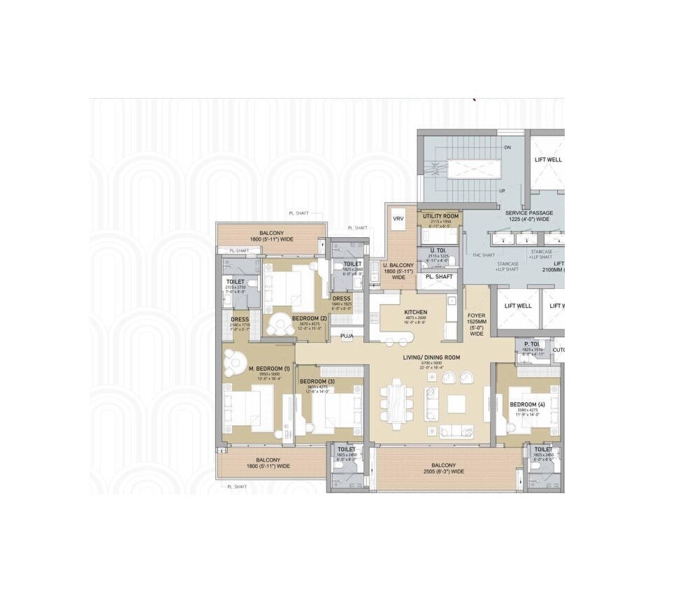 Floor plan of 4 BHK 3660 Sq. Ft. Apartment in Omaxe Residences, Faridabad