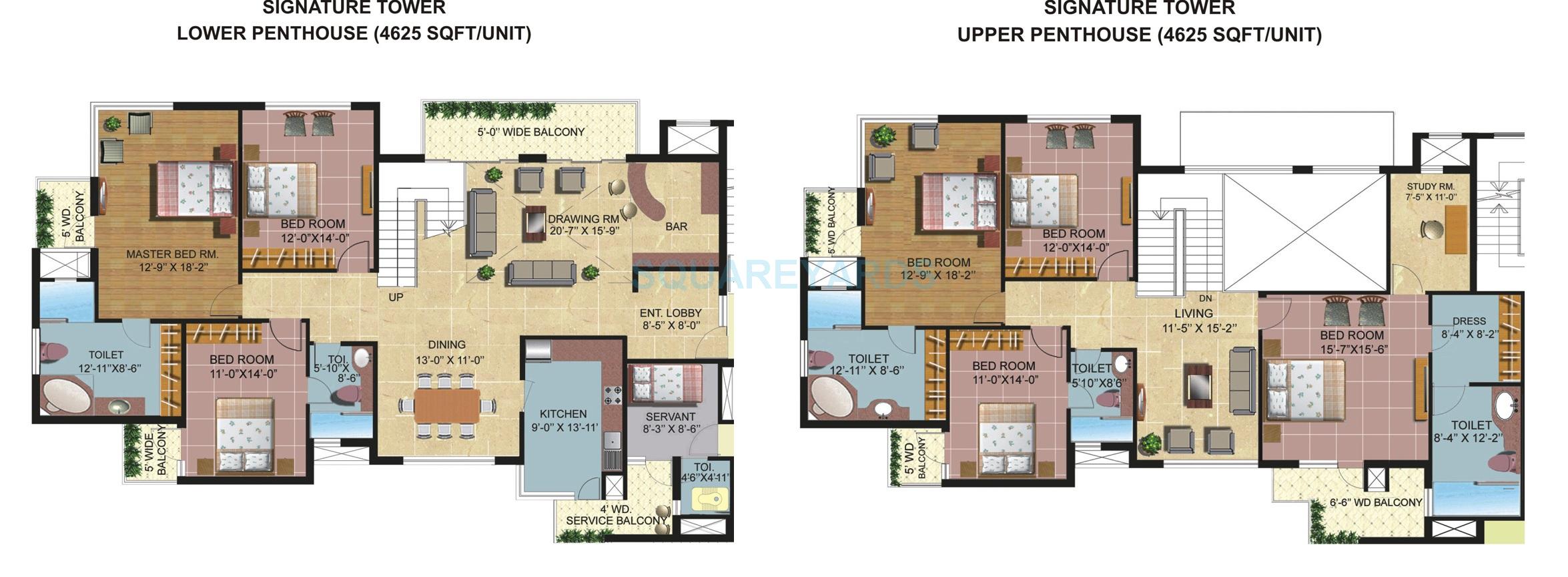 Floor plan of 7 BHK 4625 Sq. Ft. Penthouse in Omaxe Spa Village, Faridabad