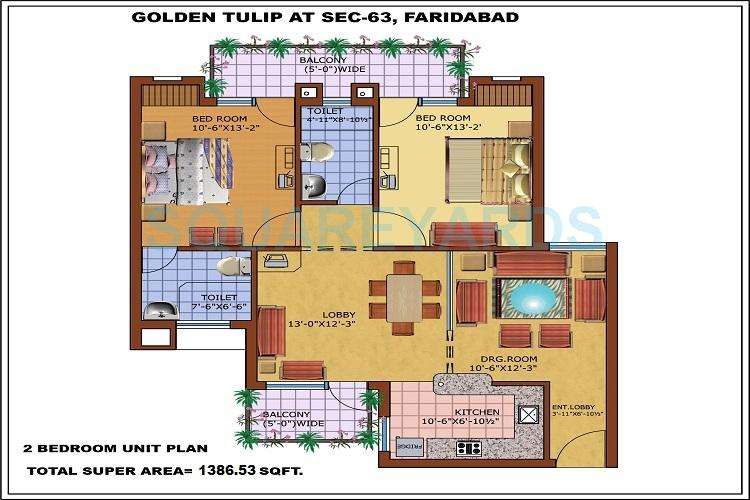 2 BHK 1386 Sq. Ft. Apartment in Optus Golden Tulip