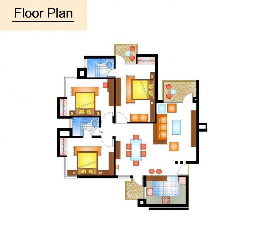 Floor plan of 3 BHK 1576 Sq. Ft. Apartment in Piyush Heights, Faridabad