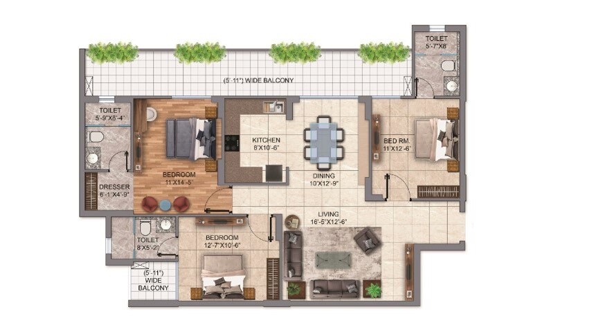 3 BHK 1325 Sq. Ft. Apartment