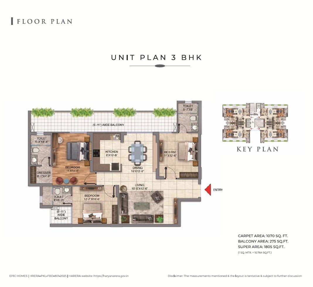 3 BHK 1805 Sq. Ft. Apartment