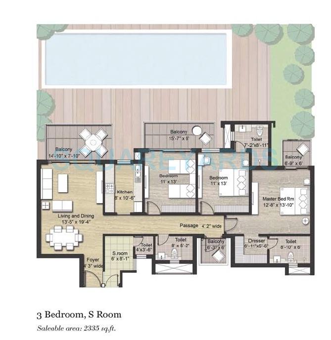 Floor plan of 3 BHK 2335 Sq. Ft. Apartment in Puri Aanandvilas, Faridabad
