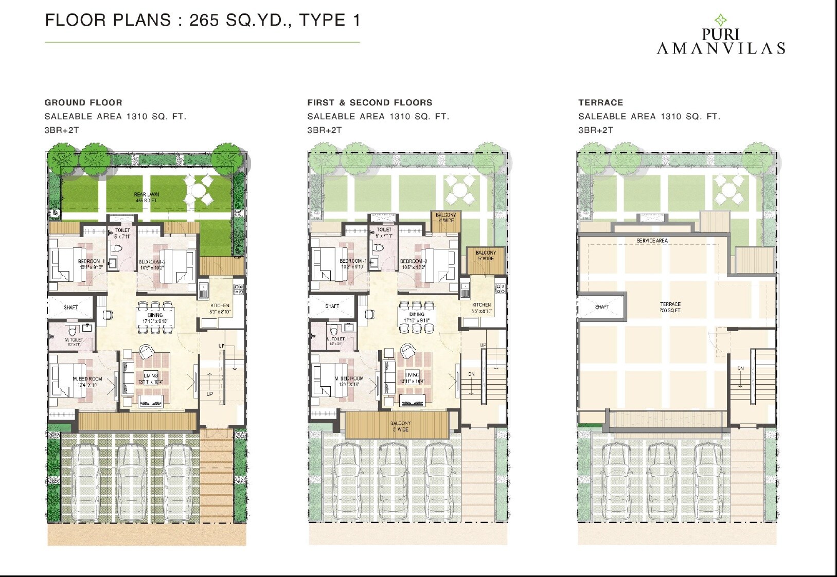 Floor plan of 3 BHK 1310 Sq. Ft. Ind Floor in Puri Aman Vilas, Faridabad