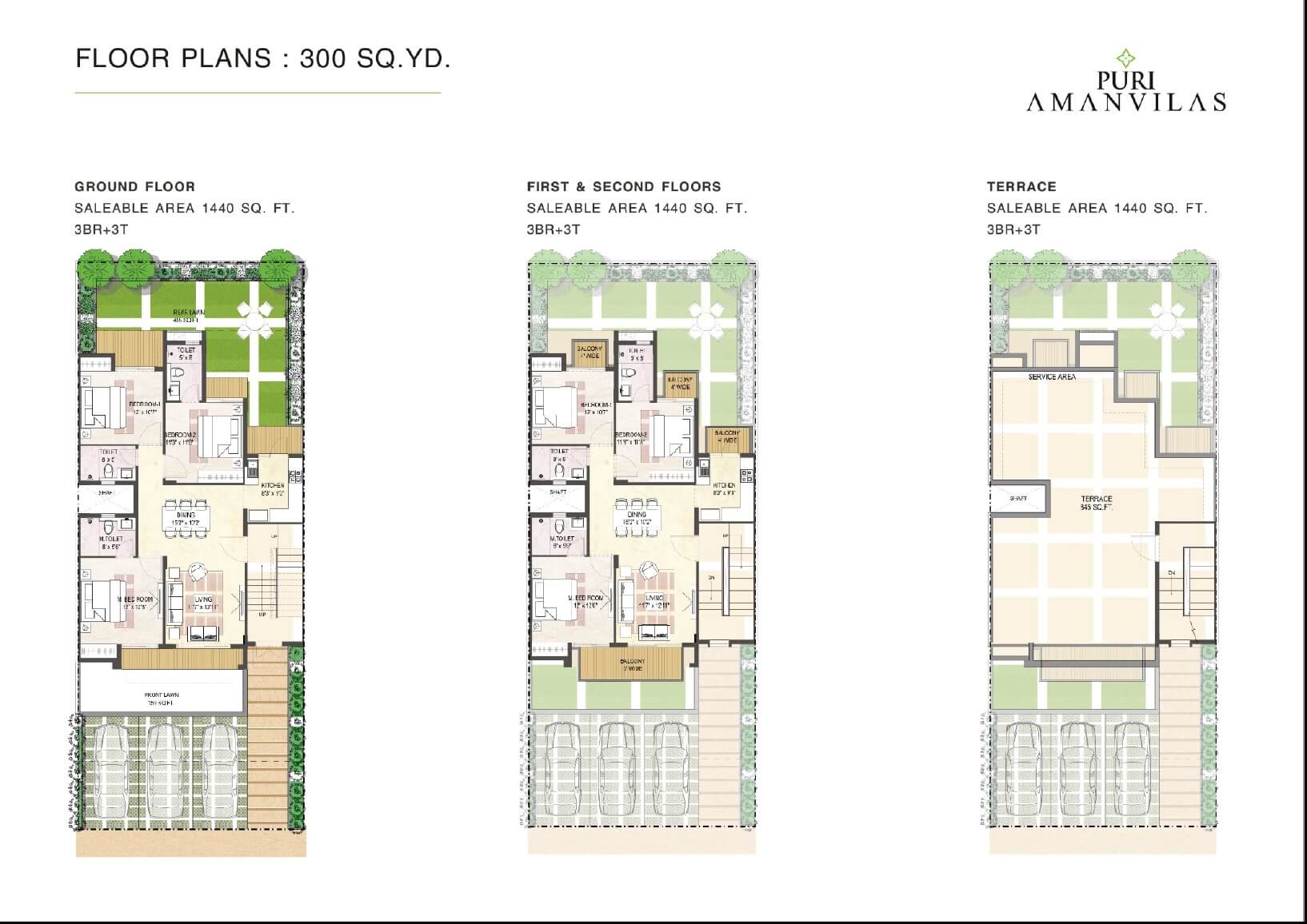 Floor plan of 3 BHK 1440 Sq. Ft. Ind Floor in Puri Aman Vilas, Faridabad
