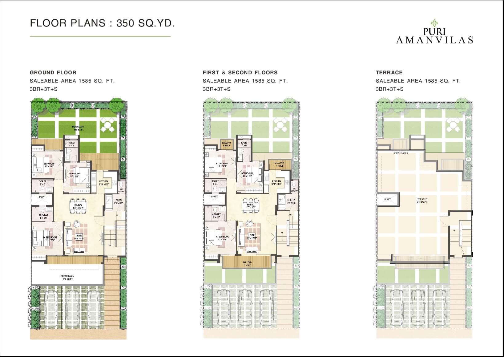 Floor plan of 3 BHK 1585 Sq. Ft. Ind Floor in Puri Aman Vilas, Faridabad