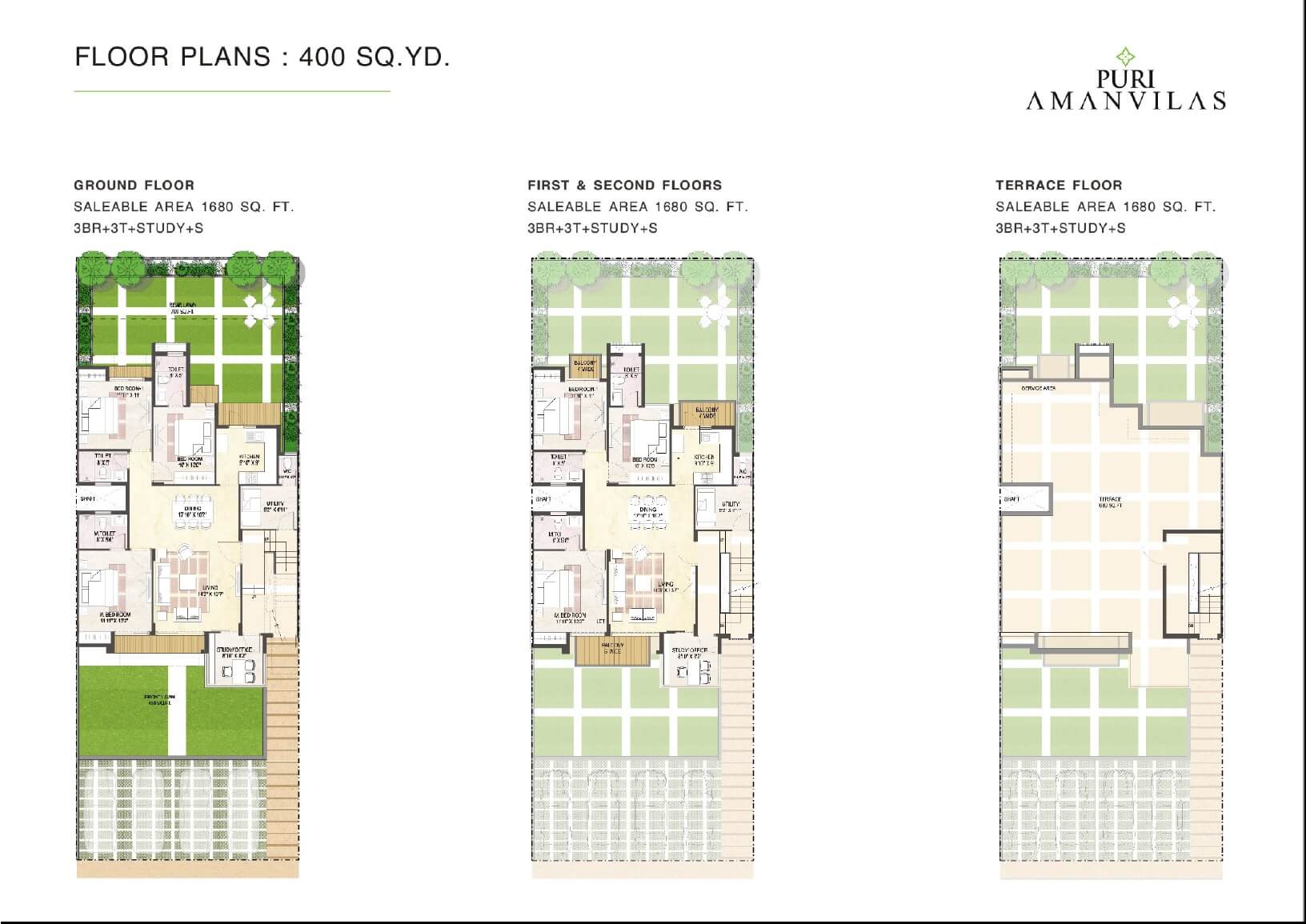 Floor plan of 3 BHK 1680 Sq. Ft. Ind Floor in Puri Aman Vilas, Faridabad