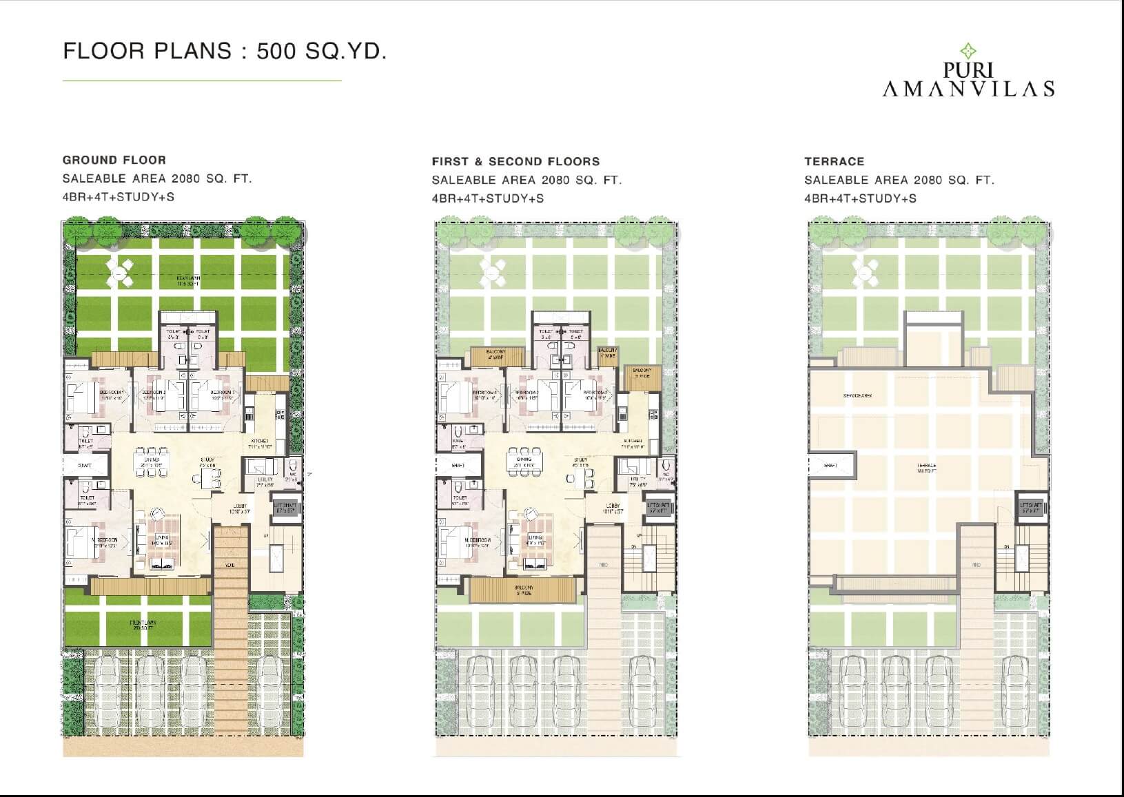 Floor plan of 4 BHK 2080 Sq. Ft. Ind Floor in Puri Aman Vilas, Faridabad
