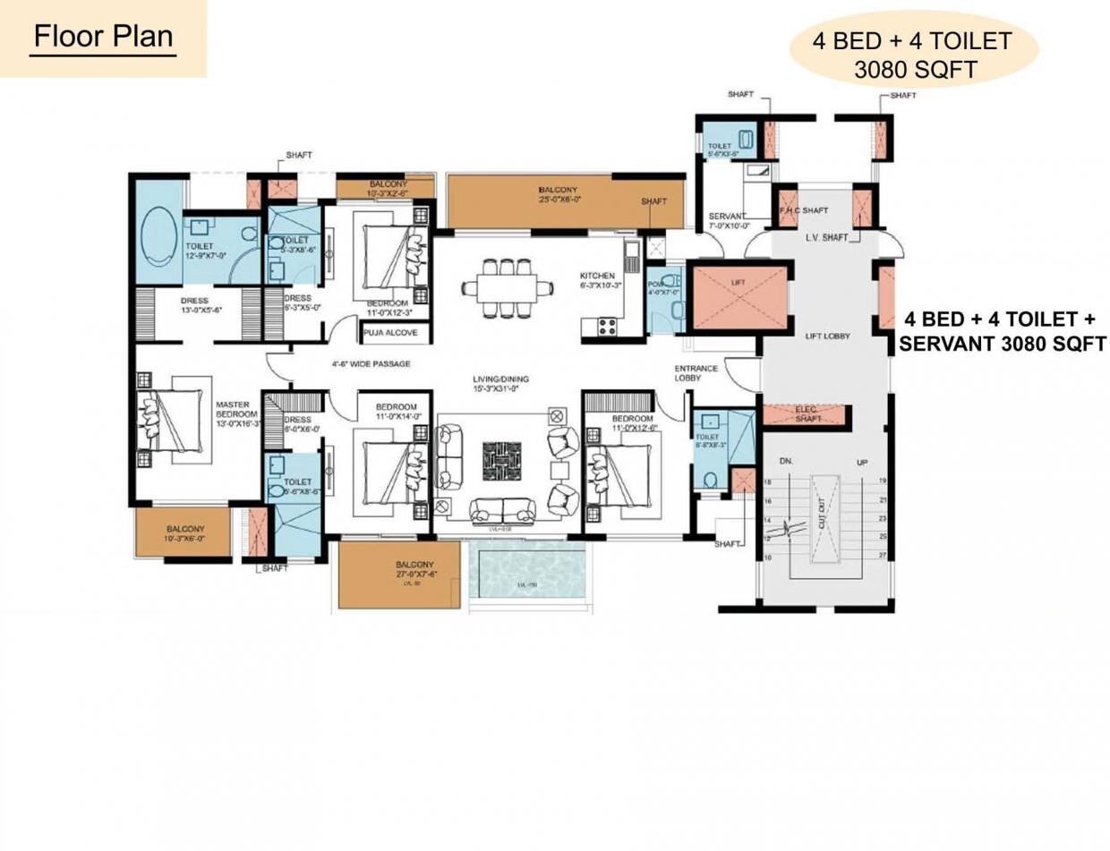 4 BHK 3080 Sq. Ft. Apartment