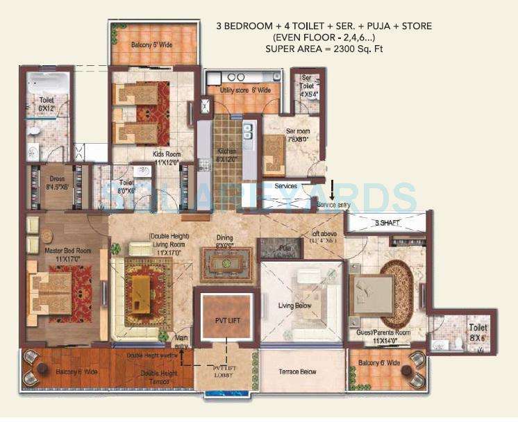3 BHK 2300 Sq. Ft. Apartment in Rise SkyBungalows