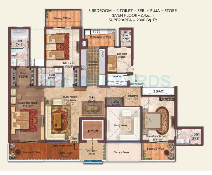 3 BHK 2300 Sq. Ft. Apartment