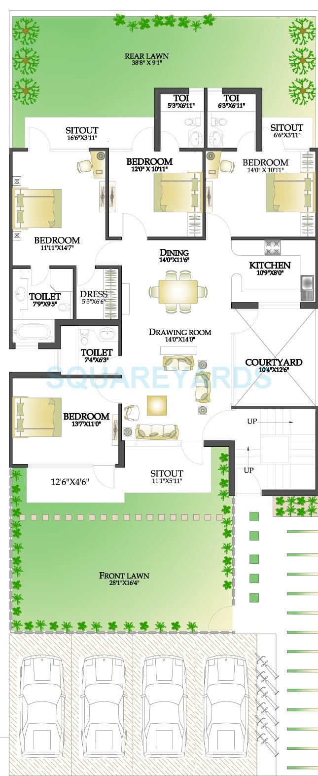 Floor plan of 4 BHK 1805 Sq. Ft. Ind Floor in RPS Palms, Faridabad