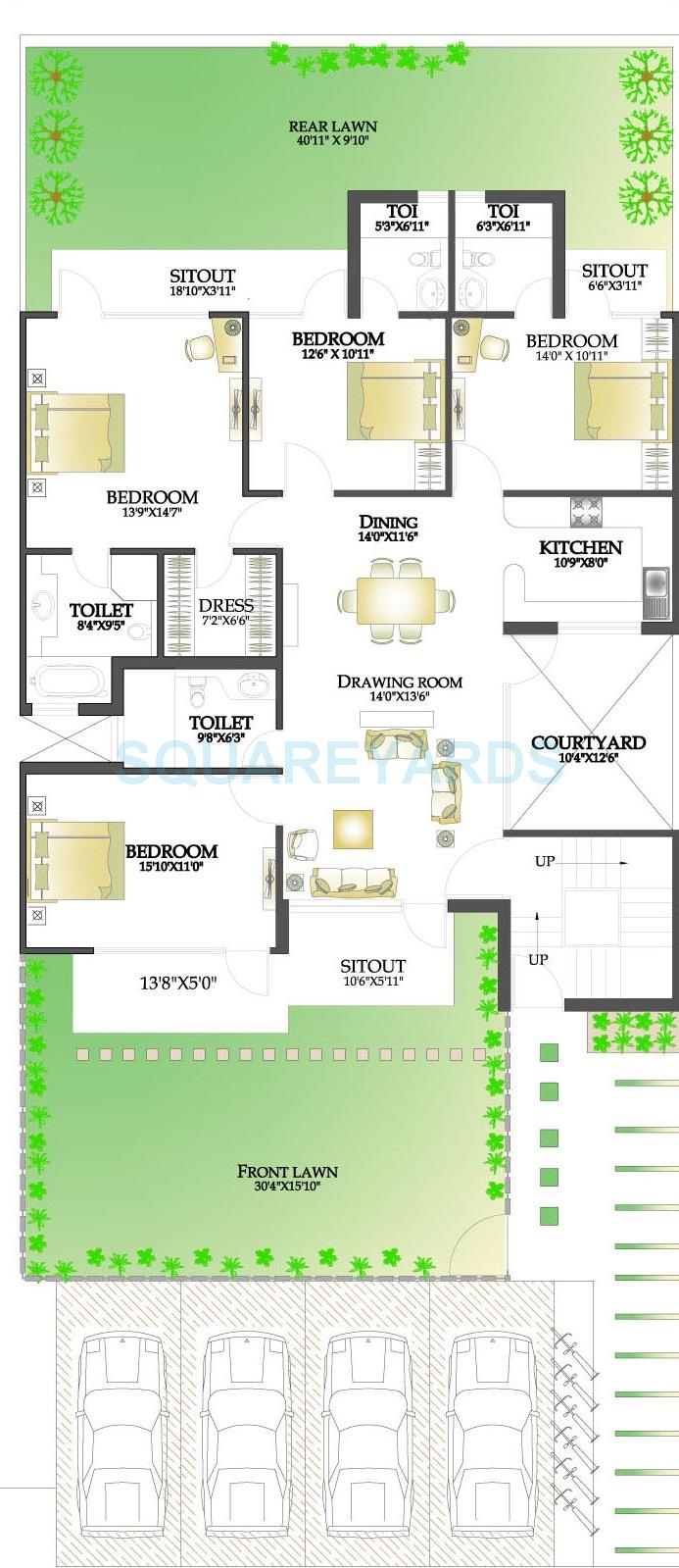Floor plan of 4 BHK 1915 Sq. Ft. Ind Floor in RPS Palms, Faridabad