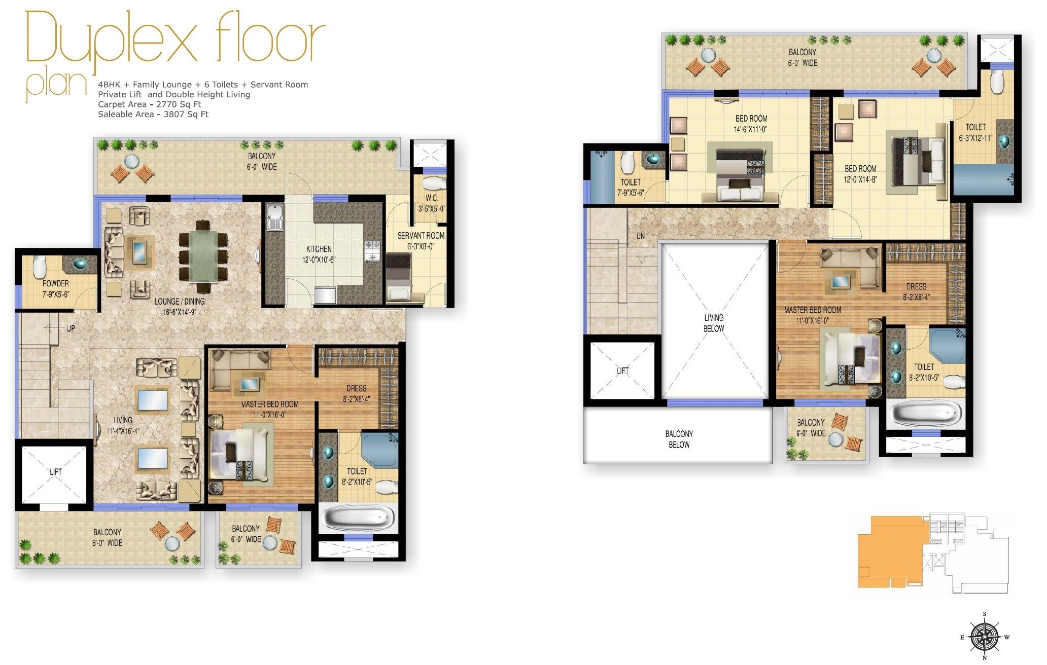 Floor plan of 4 BHK 3807 Sq. Ft. Apartment in Sarvome The Presidio, Faridabad