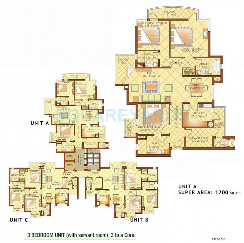 Floor plan of 3 BHK 1700 Sq. Ft. Apartment in Shiv Sai Ozone Park, Faridabad