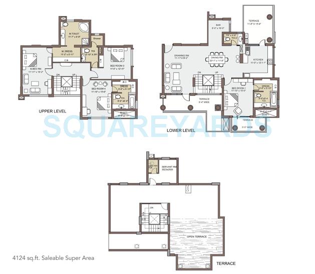 Floor plan of 4 BHK 4124 Sq. Ft. Penthouse in SPR Imperial Royaute, Faridabad