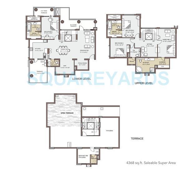 Floor plan of 4 BHK 4368 Sq. Ft. Penthouse in SPR Imperial Royaute, Faridabad