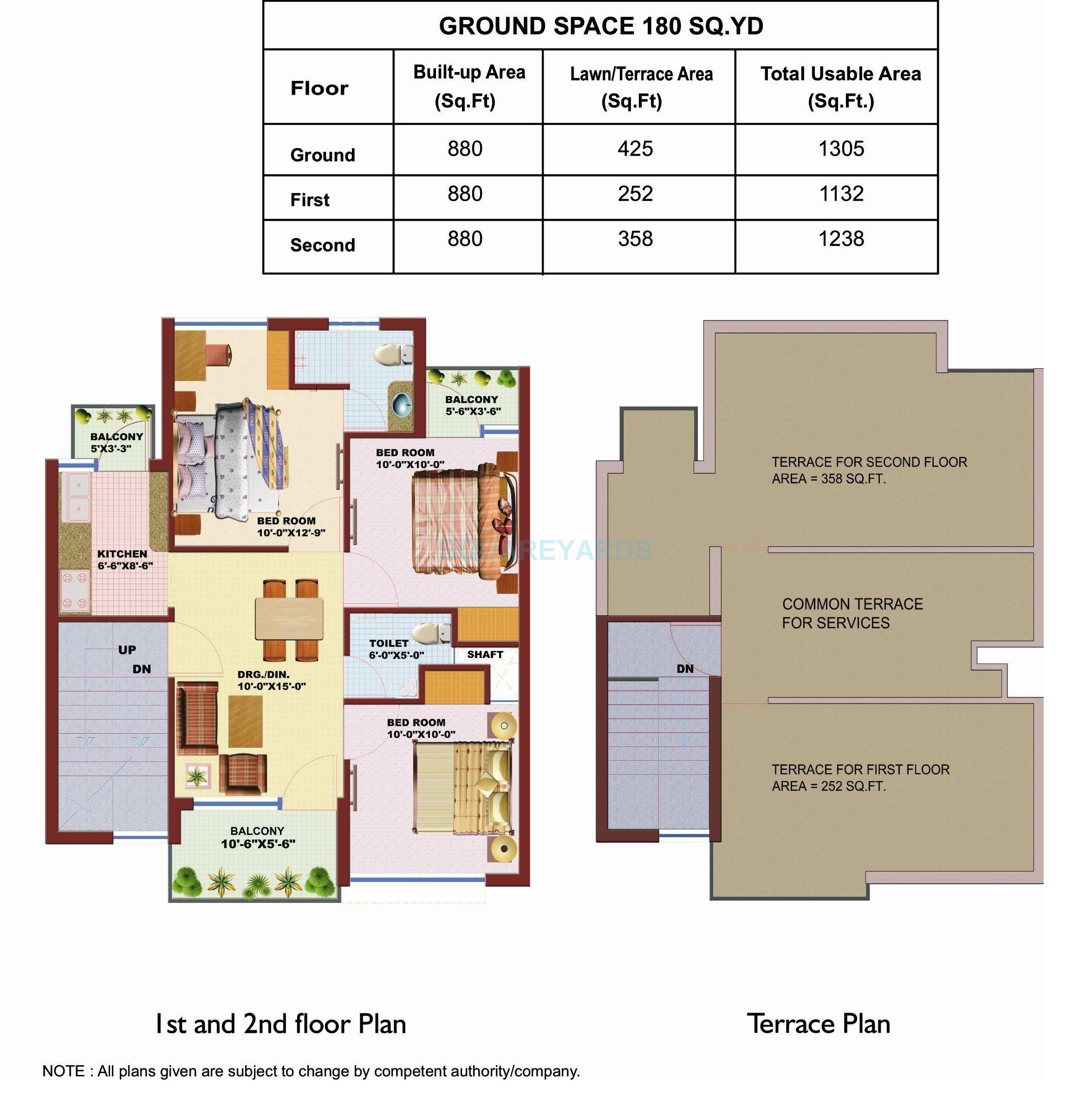 Floor plan of 3 BHK 1132 Sq. Ft. Ind Floor in SRS Pearl Floors, Faridabad