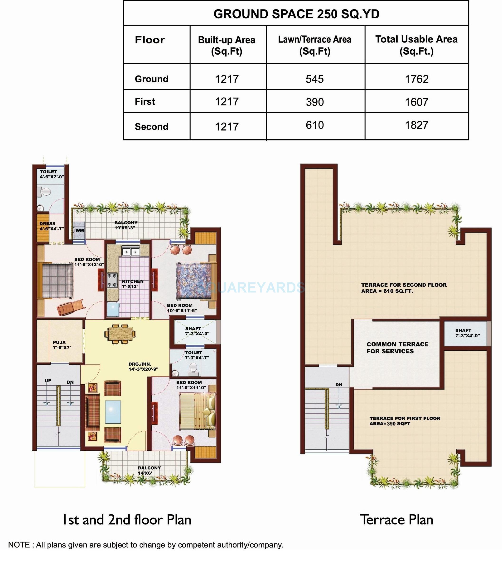 Floor plan of 3 BHK 1827 Sq. Ft. Ind Floor in SRS Pearl Floors, Faridabad