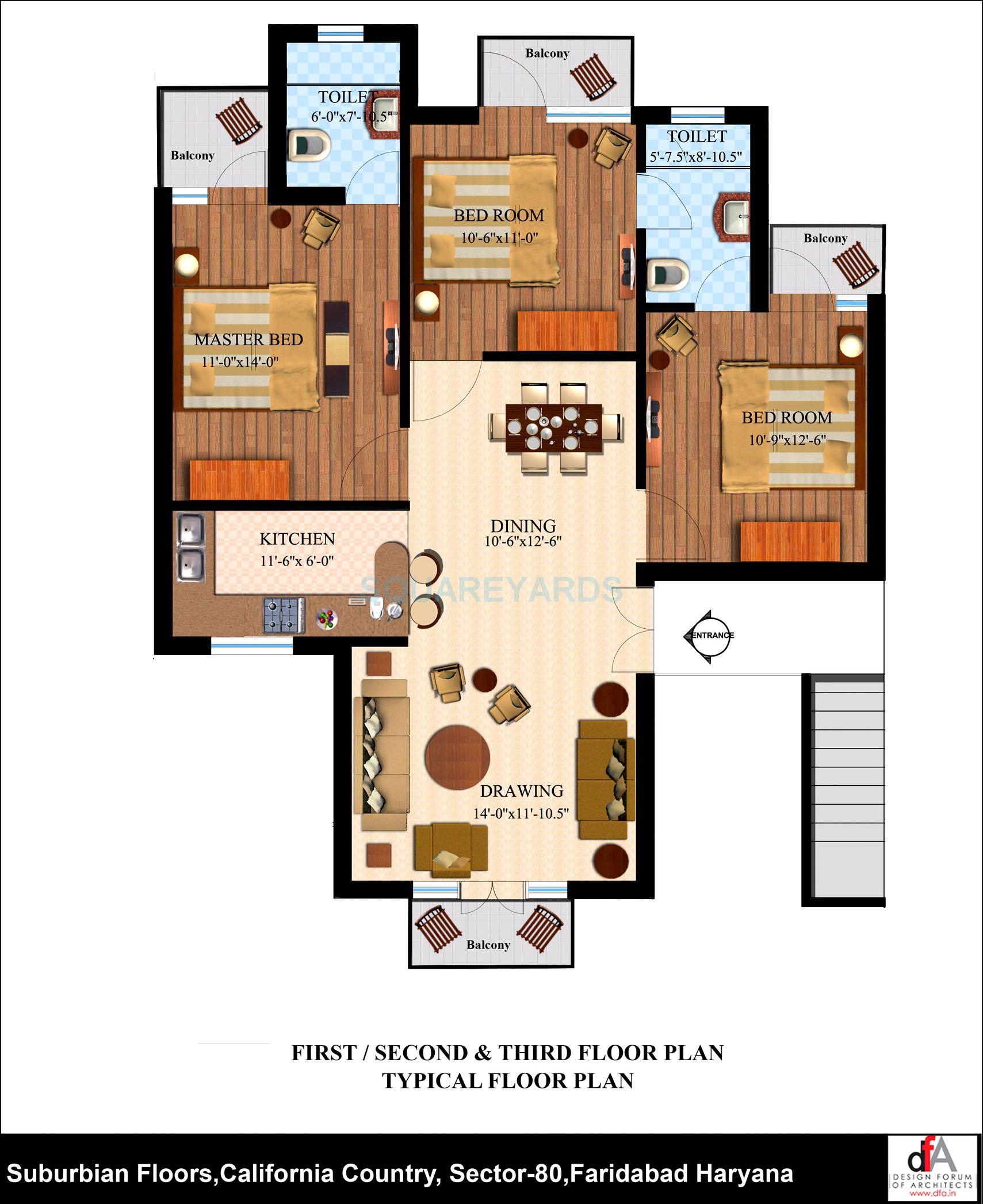 3 BHK 1055 Sq. Ft. Ind Floor