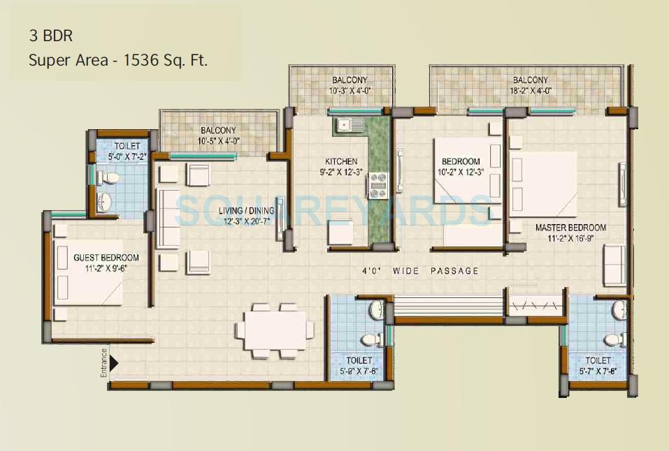3 BHK 1536 Sq. Ft. Apartment