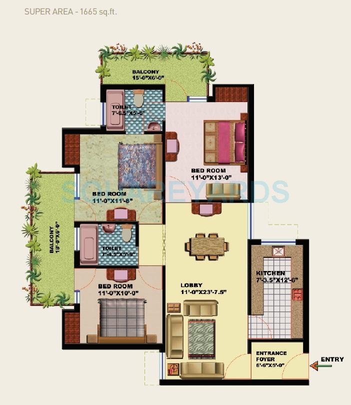 3 BHK 1665 Sq. Ft. Apartment in Zion Lakeview