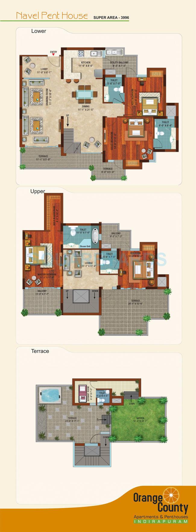 Floor plan of 4 BHK 3996 Sq. Ft. Penthouse in ABA Corp Orange County, Ghaziabad