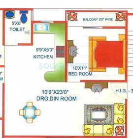 Floor plan of 1 BHK 450 Sq. Ft. Apartment in Adarsh Apartment 7, Ghaziabad