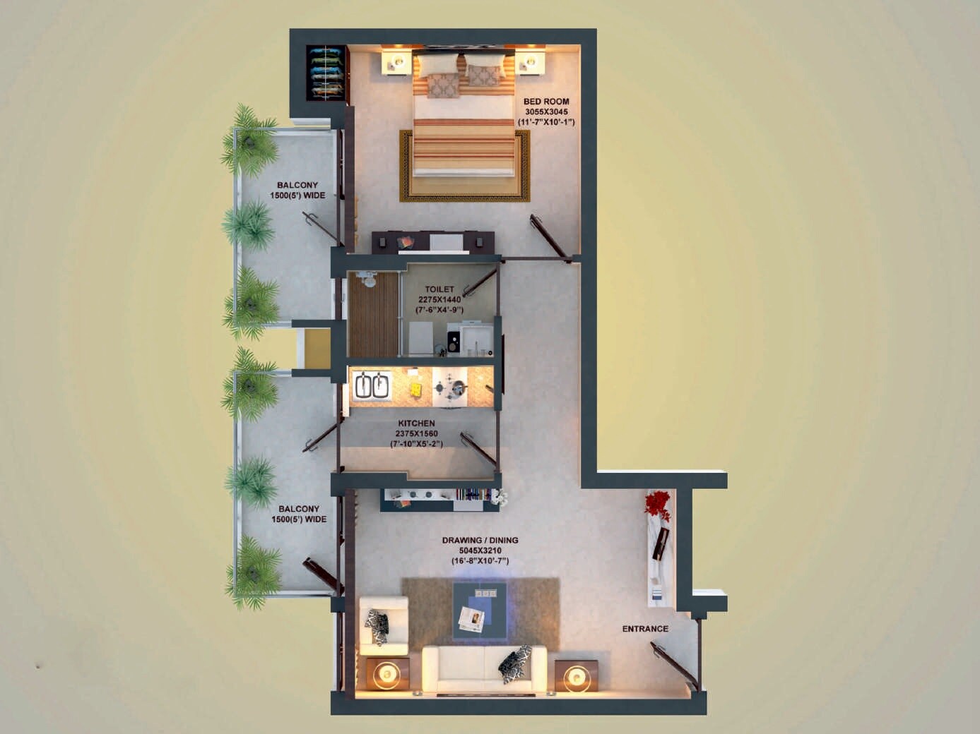 1 BHK 750 Sq. Ft. Apartment