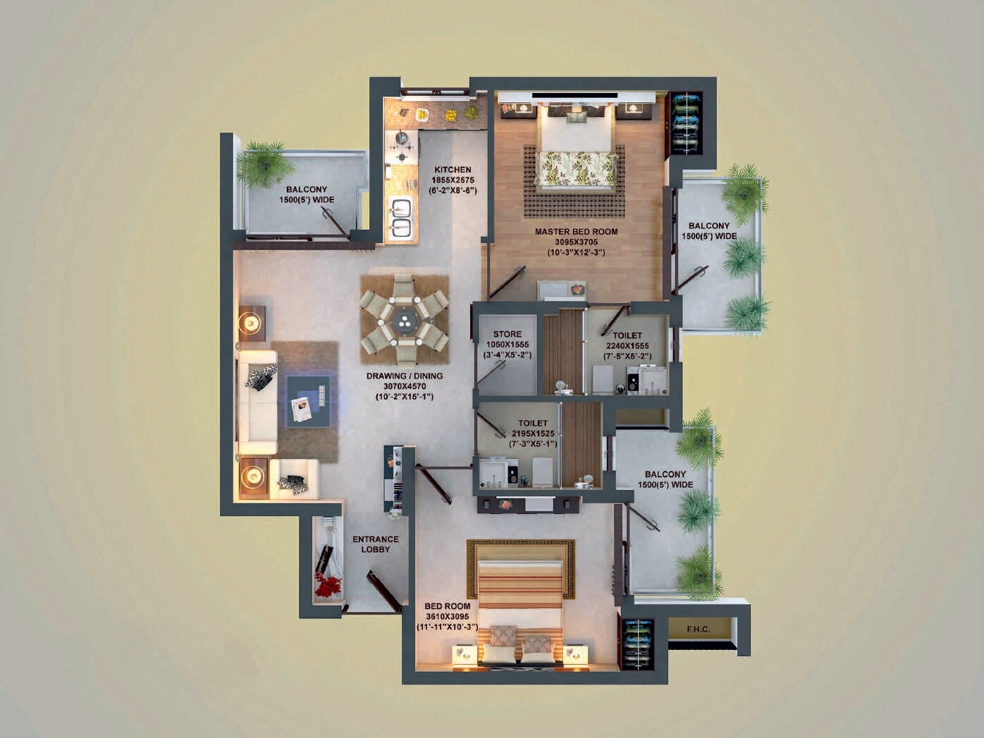 Floor plan of 2 BHK 1250 Sq. Ft. Apartment in Adhiraaj Utopia Estate, Ghaziabad