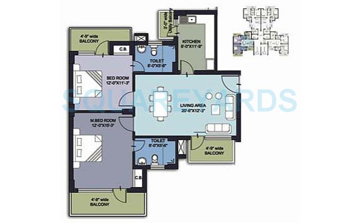 Floor plan of 2 BHK 1285 Sq. Ft. Apartment in Aditya Gold Crest, Ghaziabad