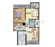 Floor plan of 2 BHK 738 Sq. Ft. Apartment in Aditya Gracious Floors, Ghaziabad