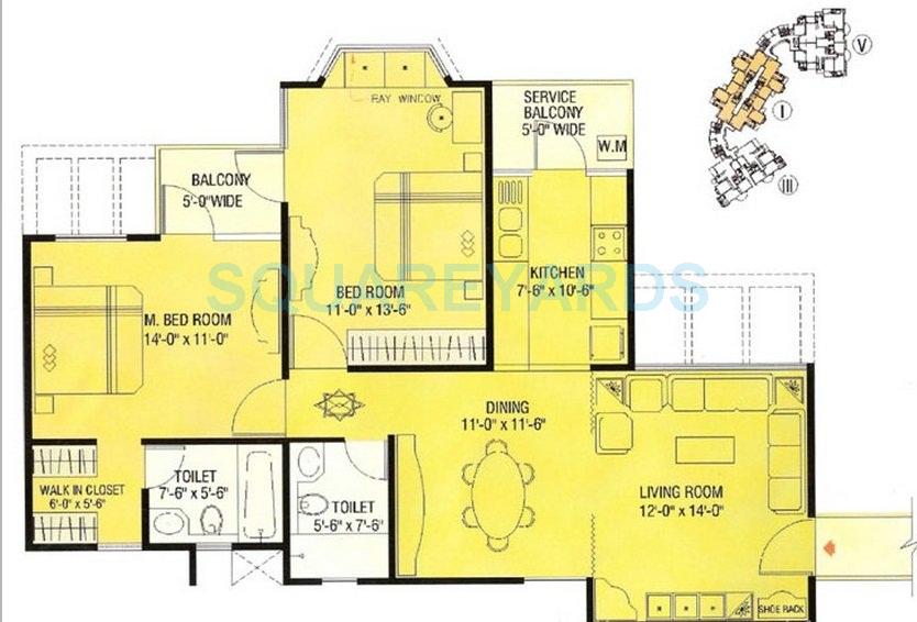 Floor plan of 2 BHK 1225 Sq. Ft. Apartment in Aditya Mega City, Ghaziabad