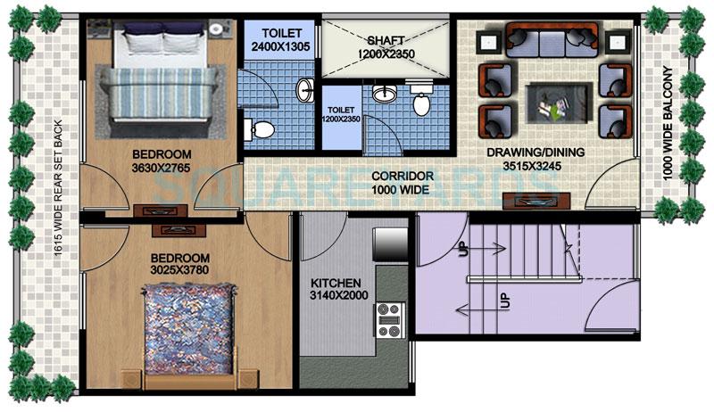 Floor plan of 2 BHK Apartment - 535 sq. ft. in Aditya White Cottage, Ghaziabad