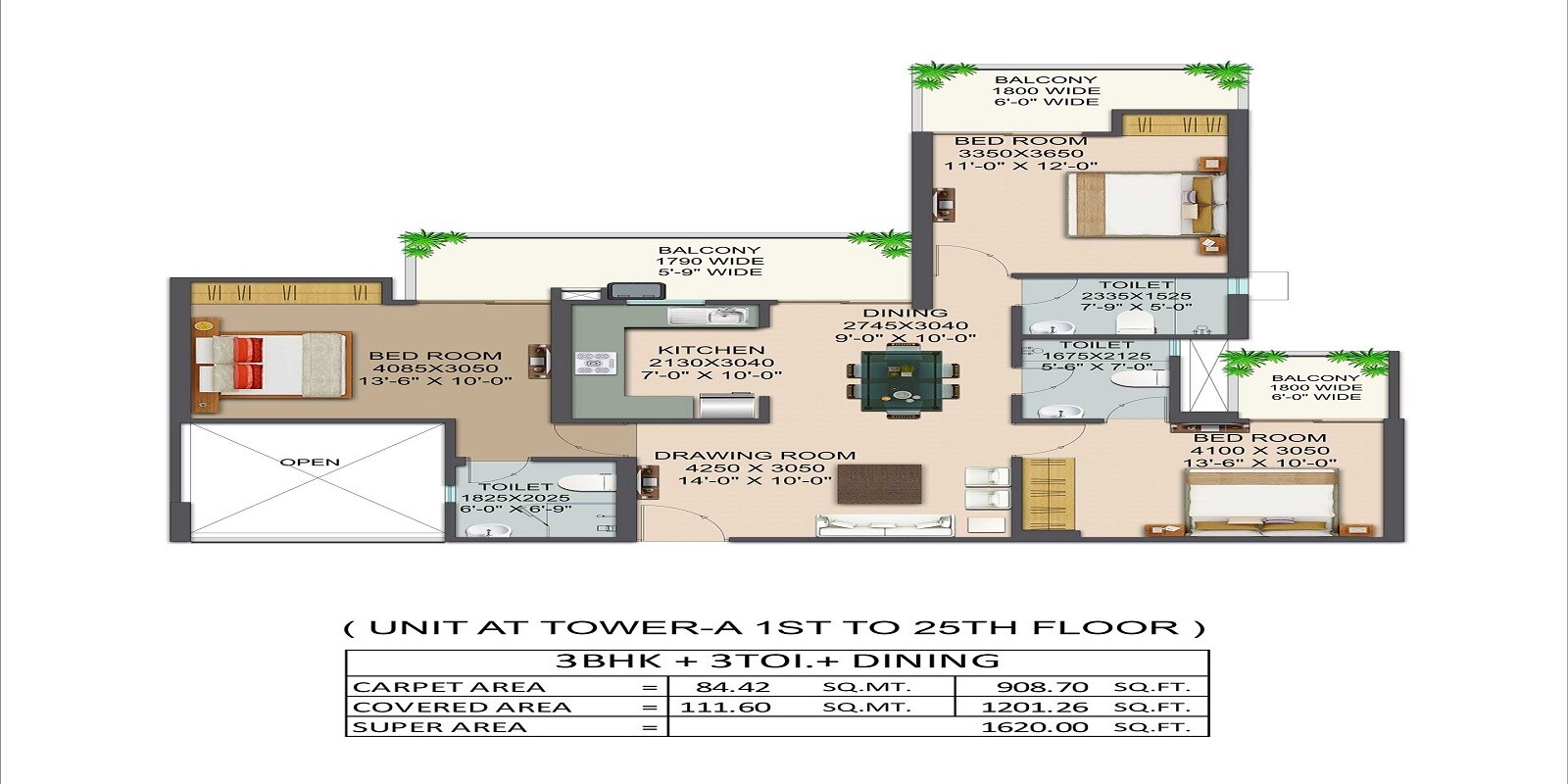 3 BHK 1620 Sq. Ft. Apartment