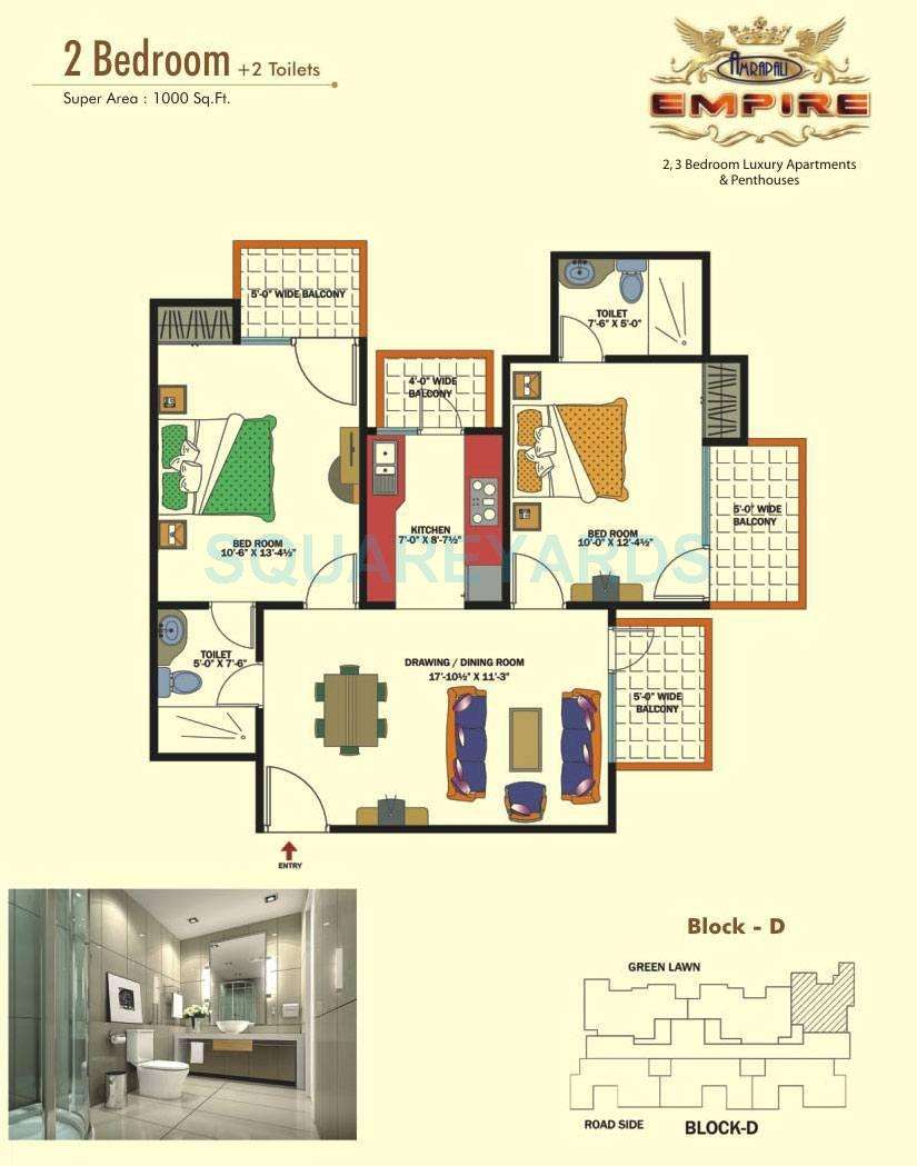 2 BHK 1000 Sq. Ft. Apartment in Amrapali Empire