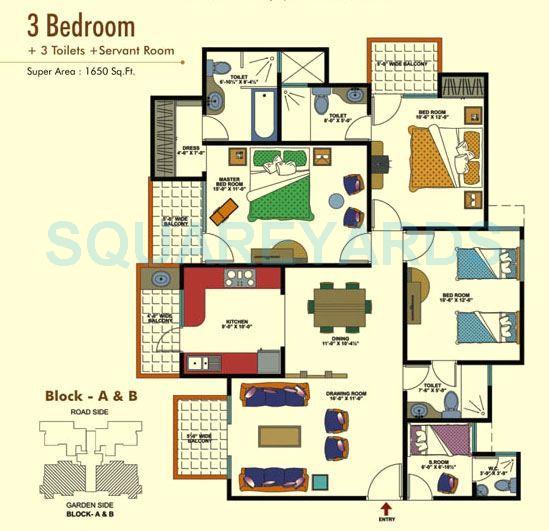 Floor plan of 3 BHK 1650 Sq. Ft. Apartment in Amrapali Empire, Ghaziabad