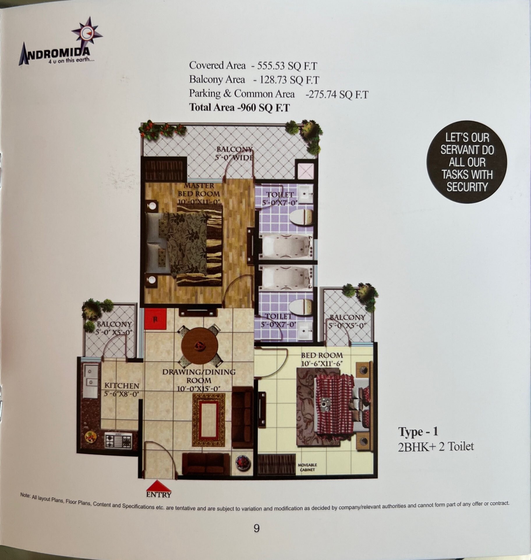 Floor plan of 2 BHK 960 Sq. Ft. Apartment in Andromida Planet One, Ghaziabad
