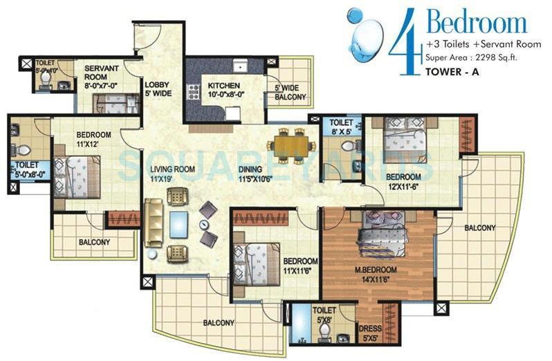 Floor plan of 4 BHK 2298 Sq. Ft. Apartment in Angel Mercury, Ghaziabad