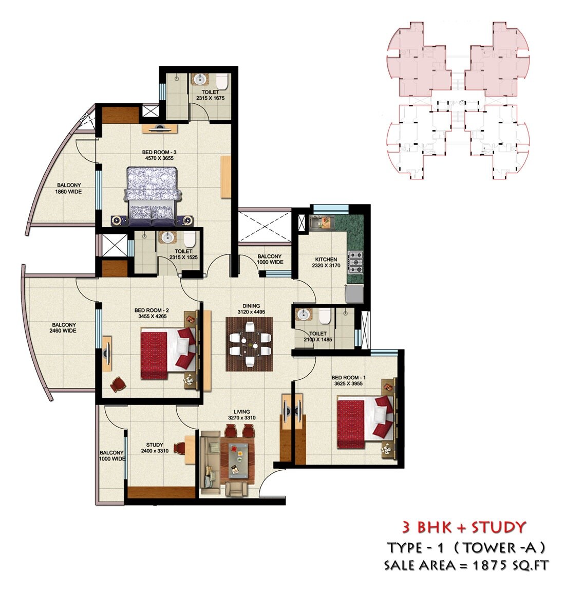 Floor plan of 2 BHK 1875 Sq. Ft. Apartment in Ansal Housing Elegance, Ghaziabad