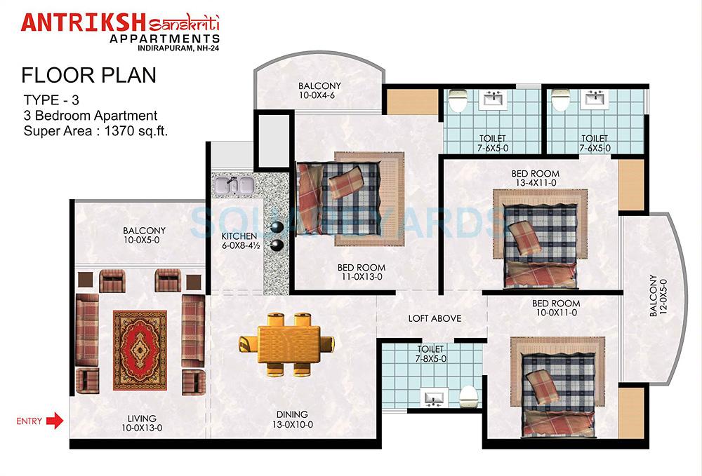 3 BHK 1370 Sq. Ft. Apartment