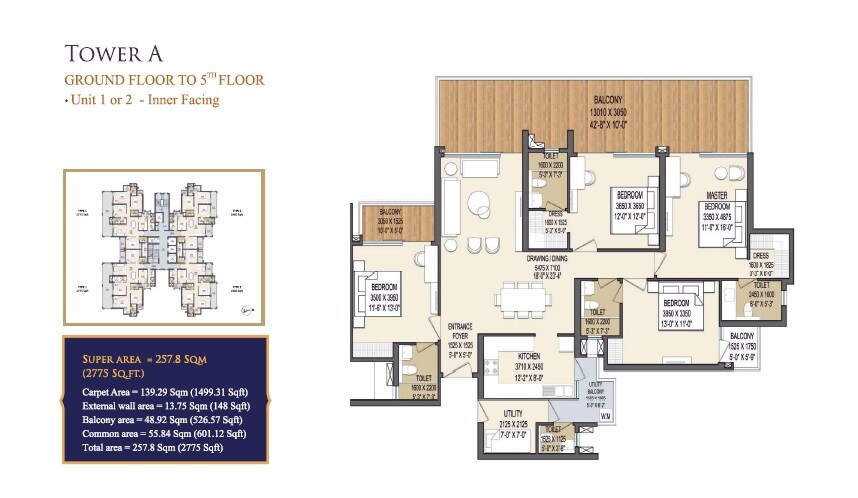 Floor plan of 4 BHK 2775 Sq. Ft. Apartment in Apex Quebec, Ghaziabad