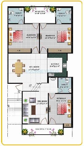 Floor plan of 3 BHK 1917 Sq. Ft. Ind Floor in Apex Royal Castle, Ghaziabad