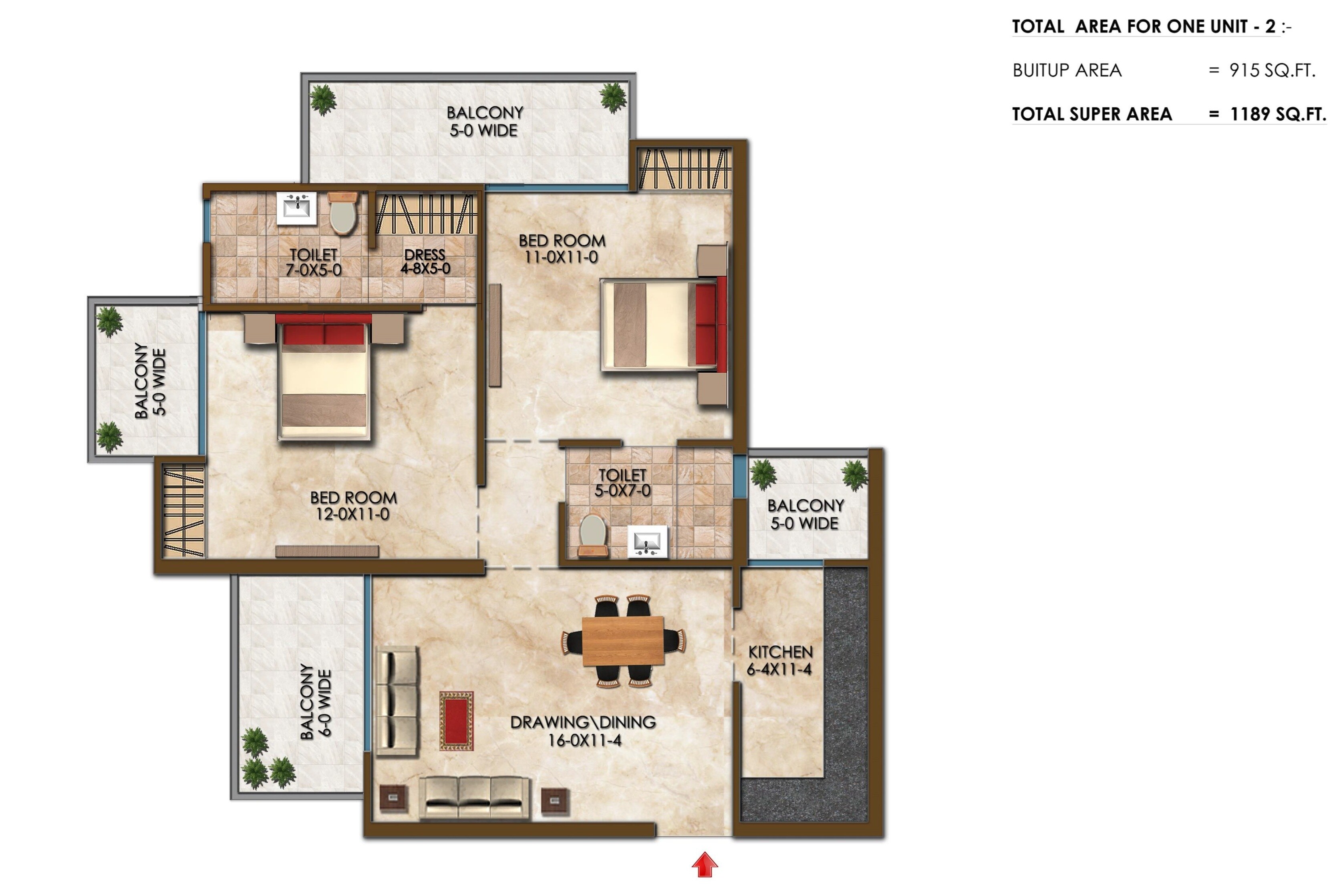 2 BHK 1189 Sq. Ft. Apartment